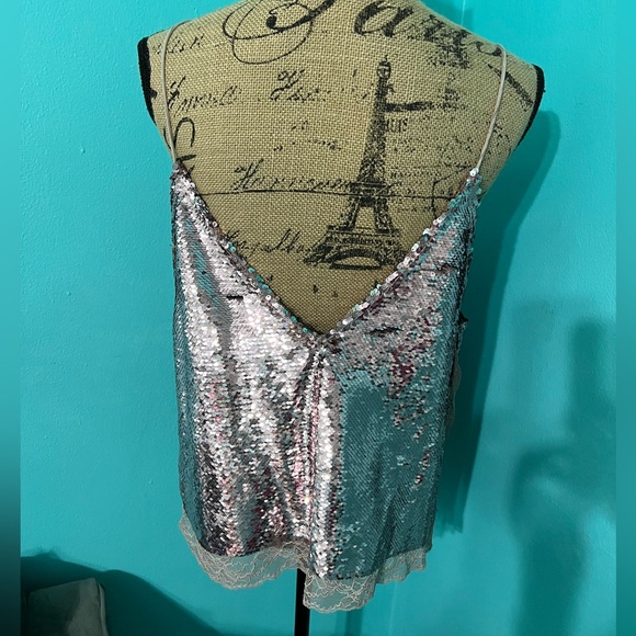 NWT Intimately Free People Rose Gold Sequined Spaghetti Strap Top - Picture 4 of 6